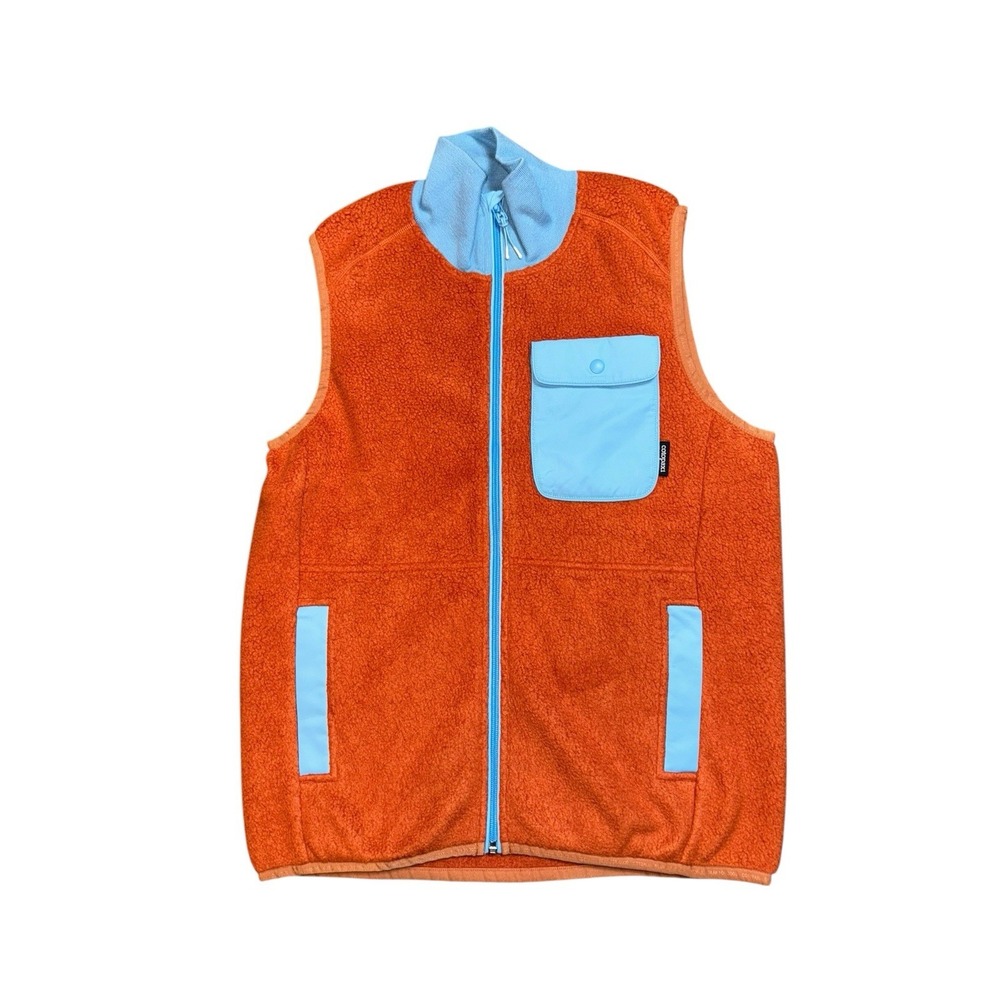 cotopaxi Cubre PrimaLoft Burnt
Orange Fleece Vest with Light Blue Accents